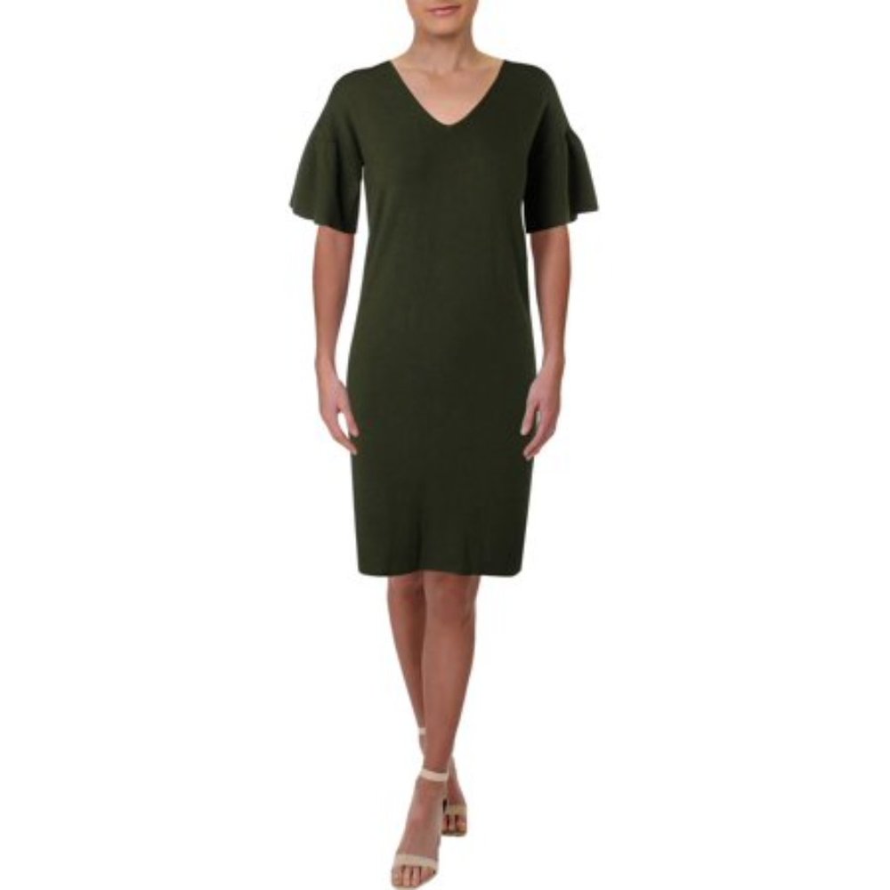 NWT Women Petite Size PXS PS Ralph Lauren V-Neck Ruffle Sleeve Knit Casual Dress